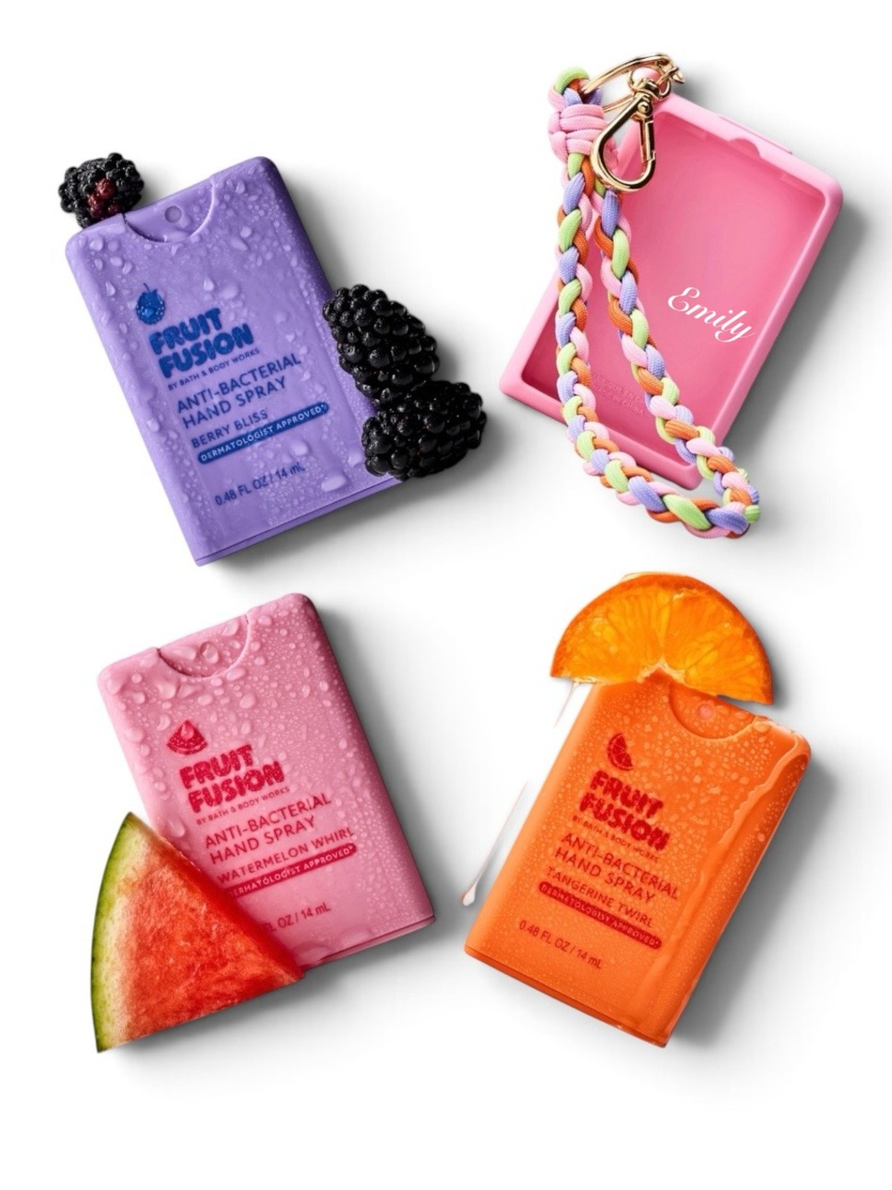 NEW! 4-Pc BBW FRUIT FUSION Wristlet PocketSpray Holder & PocketSpray Set Bundle